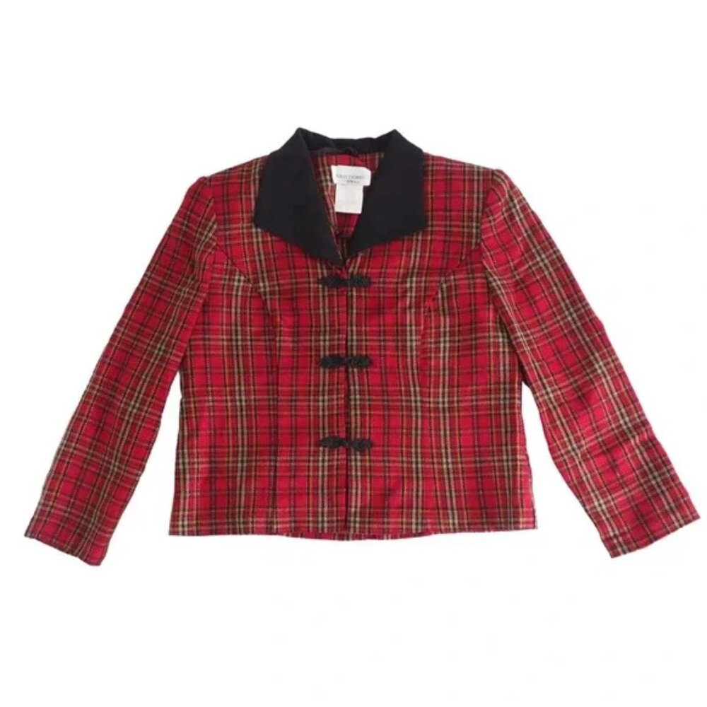 Vintage Miss Dorby Sz 10 Petite Red & Black Plaid Tartan Blazer‎ Womens
